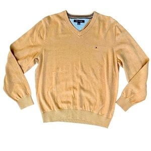 Tommy Hilfiger Men's v-neck gold sweater size Large Preppy classic cotton layer